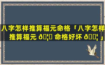 八字怎样推算福元命格「八字怎样推算福元 🦈 命格好坏 🐦 」